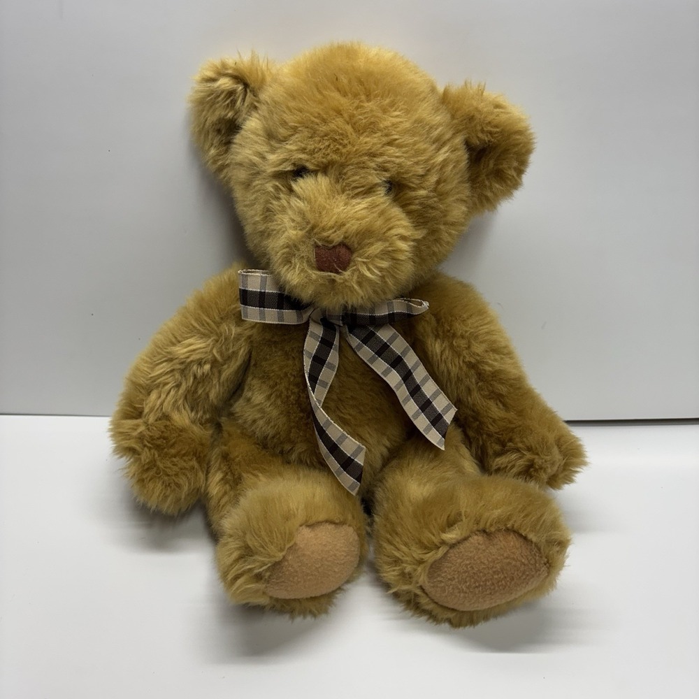 Applause By Russ Berrie Brown Teddy Bear Plush Brown Beige Bow Ribbon 14"